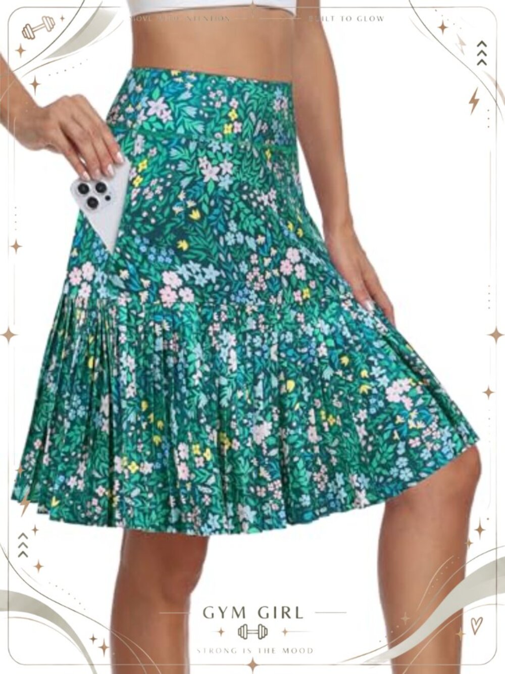 Pleated Golf Skort with Pockets Knee Length Tennis Skirt Built-in Shorts